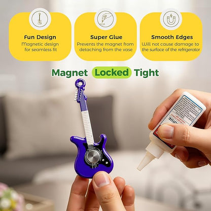 Renmxj 8 Pcs Mini Guitar Magnets for Fridge, Cute Tiny Decorative Fridge Magnets, for Kitchen Refrigerator Office Locker Decoration(Multicolor)