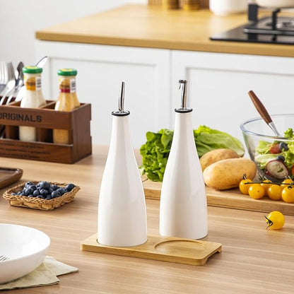 vancasso 16 Oz Ceramic Olive Oil Dispenser Bottle, Bottle Dispenser with Spout and Funnel for Kitchen,Suitable for Oil, Vinegar, Coffee Syrups & Other Liquids, White