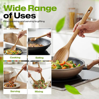 AIUHI 3Pcs Wooden Spoon Set, Different Size Wood Spoons for Cooking, Wooden Kitchen Utensils Set for Mixing, Serving and Eating