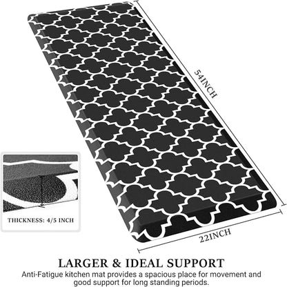 WISELIFE Anti Fatigue Floor Mat - 4/5 Inch Thick Kitchen Mat Non Slip Waterproof Heavy Duty Ergonomic Comfort Mat Durable for Home, Office, Sink, Laundry,(22" x 54", Black)