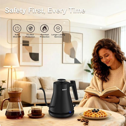 Gooseneck Electric Kettle 0.8L (27oz) - 1000W Rapid Fast Boiling Tea Kettle with Auto Shut Off & Boil-Dry Protection, Stainless Steel Leak-Proof Water Boiler for Pour Over Coffee, Black