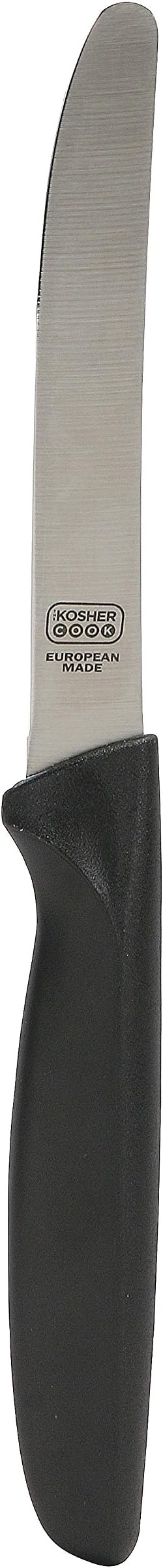 The Kosher Cook Black Kitchen Knife – 4.5” Steak and Vegetable Knife - Razor Sharp Curved Tip, Straight Edge - Color Coded Kitchen Tools