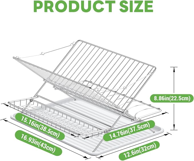 Over The Sink Dish Drying Rack, 3 Tier Large Capacity Stainless Steel Collapsible Foldable Dish Drainer, Space Saving for Kitchen Counter with Utensil Holder and Drainboard (Upgraded)