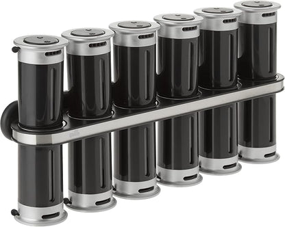 Zevro Zero Gravity Wall-Mount Magnetic Spice Rack, Black/Silver - Set of 12