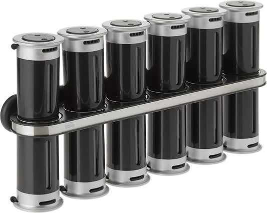 Zevro Zero Gravity Wall-Mount Magnetic Spice Rack, Black/Silver - Set of 12