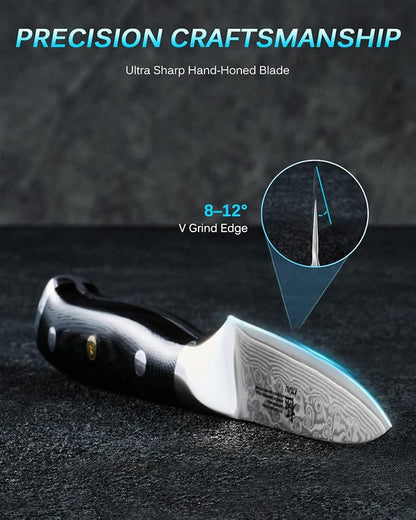 KYOKU 3.5" Japanese Paring Fruit Knife,UPGRADED Silver Ion Damascus Blade VG10 Ultra Sharp Small Kitchen Knife for Professional &Home Chefs,Vegetable Peeler for Peeling with Cover,Gifts for Father Men