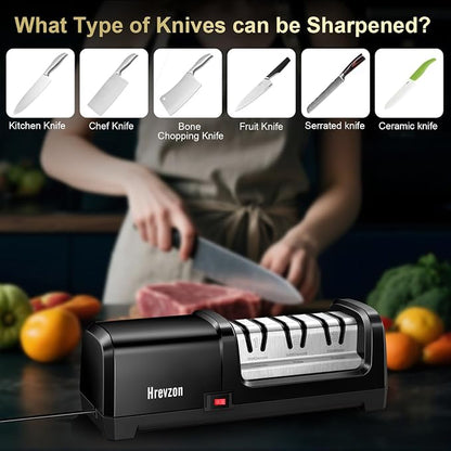 Knife Sharpener Electric for Kitchen Knives, with 100% Diamond Abrasives and Precision Angle Guides, 3-Stage Professional Automatic Quickly Sharpening/Polishing