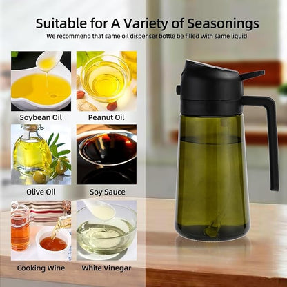 Aovdy Oil Sprayer for Cooking 16oz,2 in 1 Olive Oil Dispenser and Oil Sprayer - 470ml Olive Bottle Spray and Pour - Glass Oil Dispenser for Kitchen Cooking Salad BBQ (2PCS-Light-Proof Black & Green)