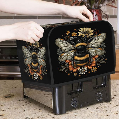Animals Bee Toaster Cover 4 Slice Wide Slot Washable Toaster Covers | Flowers Art Dust and Fingerprint Protection Bread Maker Covers for Kitchen Accessories Decor Bakeware Women Gift