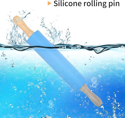 Silicone Rolling Pin for Kids Non-Stick Surface Wooden Handle,12 Inch 1 Pack