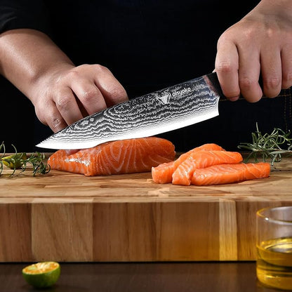 aisyoko Professional Chef Knife 8 "Damascus Kitchen Knife 8C High carbon stainless steel Super sharp,Ergonomic Full Tang ABS Anti-Skid Handle utility knife Japanese Cooking Knife with Luxury Gift Box