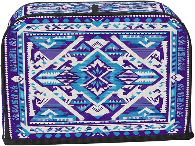4 Slice Blue Ethnic Aztec Toaster Cover Waterproof Dust Fingerprint Bread Machine Cover Washable Kitchen Appliance Protector For Home Kitchen Bakeware Table Decor Women Gifts
