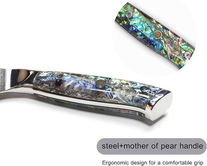 Miyake Chef Knife Santoku Knife 8.5 inch, Professional Kitchen Knife High Carbon Steel Sharp Blade with Abalone Shell Resin Handle, Gift Box Included