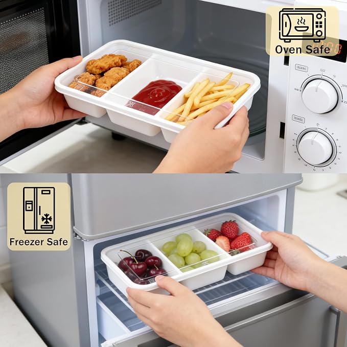 20 Sets Reusable Snack Containers Meal Prep Containers 3 Compartment Condiment Container With Lids Snackle Box Container Portion Control for Refrigeration Sauce,Outdoor Takeaway,Travel(White)