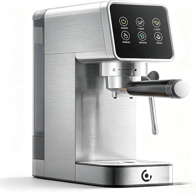 AMZCHEF 20 Bar Espresso Machine with LED Touch Screen, Home Coffee Maker with Self-Cleaning and Milk Frother, Compact Cappuccino and Latte Machine for Home & Office