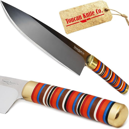 TOUCAN Chef Knife – 8-inch Blade Kitchen Knife – High-Hardness Japanese Steel Knives and Multicolored Handle – Ultra-Sharp Paring Knives – Birthday Gifts for Women and Men