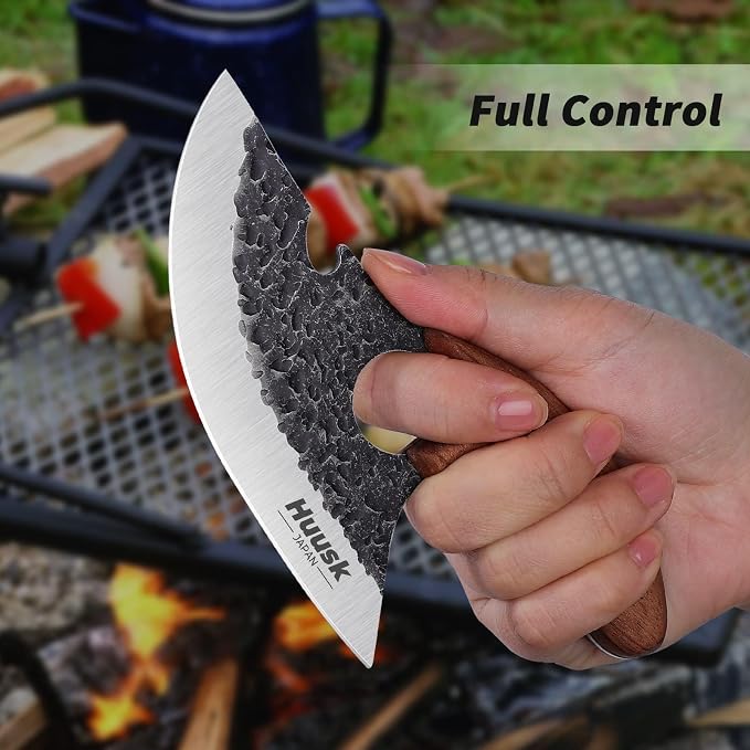 Huusk Knives, Viking Boning Knife for Meat Cutting, Small Ulu Knife, Hand Forged Full Tang Caveman Ultimo Knives for Kitchen or Camping Christmas Gift for Men and Women