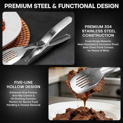 10.8 Inch 304 Stainless Steel Cooking Tongs, Metal Kitchen Tongs with Oil Drain Holes & Spring Rebound, Anti-Slip Handle for Grilling BBQ Salad Serving
