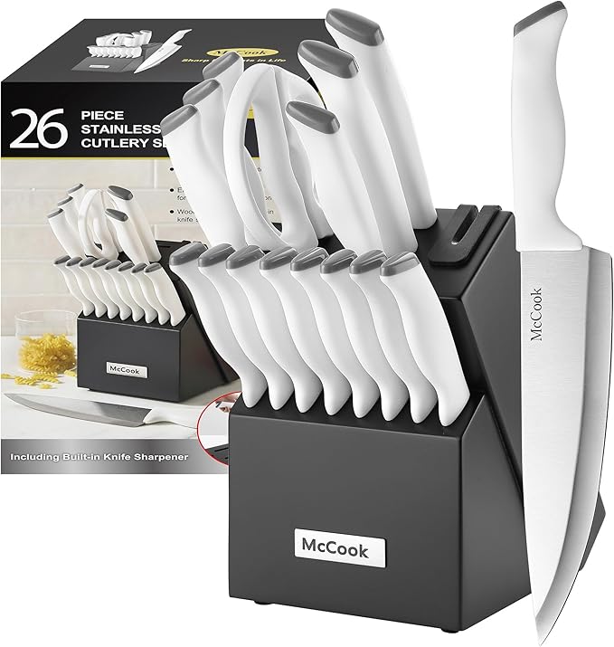 McCook Knife Sets, German Stainless Steel Kitchen Knife Block Sets with Built-in Sharpener