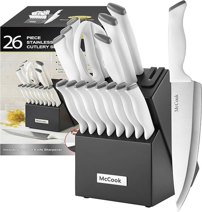McCook Knife Sets, German Stainless Steel Kitchen Knife Block Sets with Built-in Sharpener