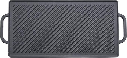 GGC Cast Iron Reversible Grill Griddle for Stove Top, Flat Griddle for Gas Grills, Flat and Ribbed Double-Side to Use, Non-Stick Griddle Plate Top Outdoor Cooking (20" x 9")