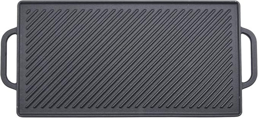 GGC Cast Iron Reversible Grill Griddle for Stove Top, Flat Griddle for Gas Grills, Flat and Ribbed Double-Side to Use, Non-Stick Griddle Plate Top Outdoor Cooking (20" x 9")