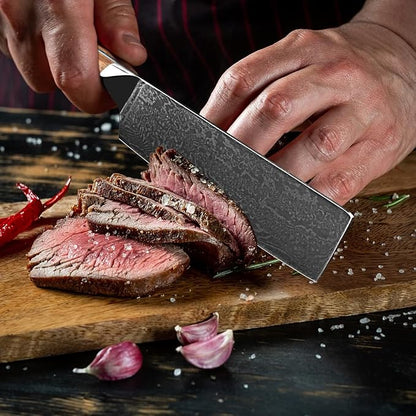 Damascus Steel 7-Inch Nakiri Knife with Olive Wood Handle - Sharp Precision Kitchen Knife for Professional & Home Chefs