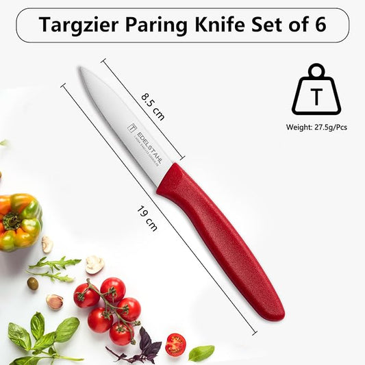Paring Knives,Stainless Steel Paring Knife Set of 6,Premium Vegetable&Fruit Knife,Small Knife Set,Straight Edge,Ergonomic Handle Paring Knives,Peeling Knifes(Red&Orange&Green)