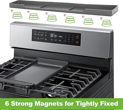 30 Inch Magnetic Stove Top Shelf | 3-Zone Kitchen Organizer with Anti-Slip & Anti-Fall Design | Heat Resistant (-40°F to 446°F) Food-Grade Silicone Spice Rack for Flat-Top Stoves, Grey