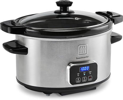 Toastmaster 4-Quart Digital Slow Cooker with Locking Lid - Food Warmer for Dip, Soups, Parties, Meal Preparation & More - Stainless Steel