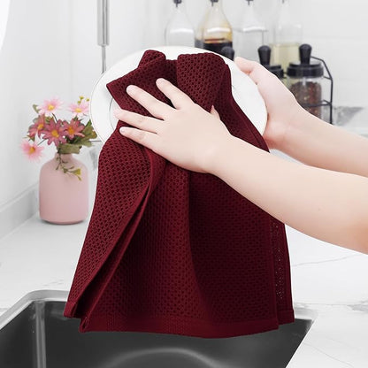 Homaxy 100% Cotton Waffle Weave Kitchen Dish Towels, Ultra Soft Absorbent Quick Drying Cleaning Towel, 13 x 28 Inches, 18-Pack, Burgundy