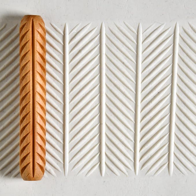 MKM Pottery Tools Wood Hand Rollers for Clay (HR-62 Herringbone)