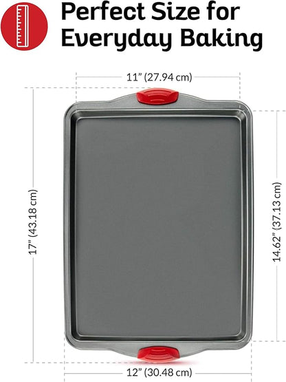 Premium Nonstick Baking Sheet Pans – Set of 3, Heavy-Gauge Carbon Steel, Warp, Dent, and Rust-Resistant – Gourmet Rimmed Half Cookie Sheet Trays, Non-Toxic for Exceptional Baking Performance