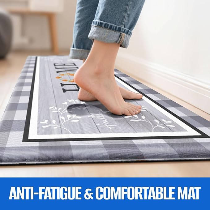 Kitchen Rugs, 2 PCS Kitchen Mats for Floor, Cushioned Non-Slip Anti Fatigue Mats for Kitchen Floor, Kitchen Runner Rugs for Standing Desk, Office, Laundry (17.3’’ x 30’’ + 17.3’’ x 70’’)