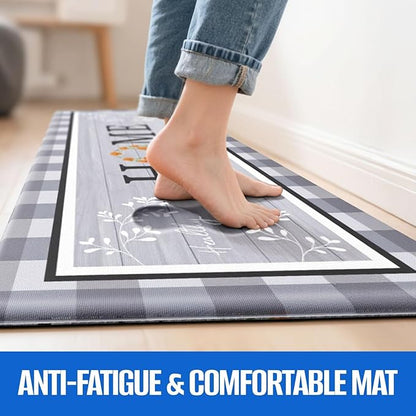 Kitchen Rugs, 2 PCS Kitchen Mats for Floor, Cushioned Non-Slip Anti Fatigue Mats for Kitchen Floor, Kitchen Runner Rugs for Standing Desk, Office, Laundry (17.3’’ x 30’’ + 17.3’’ x 70’’)
