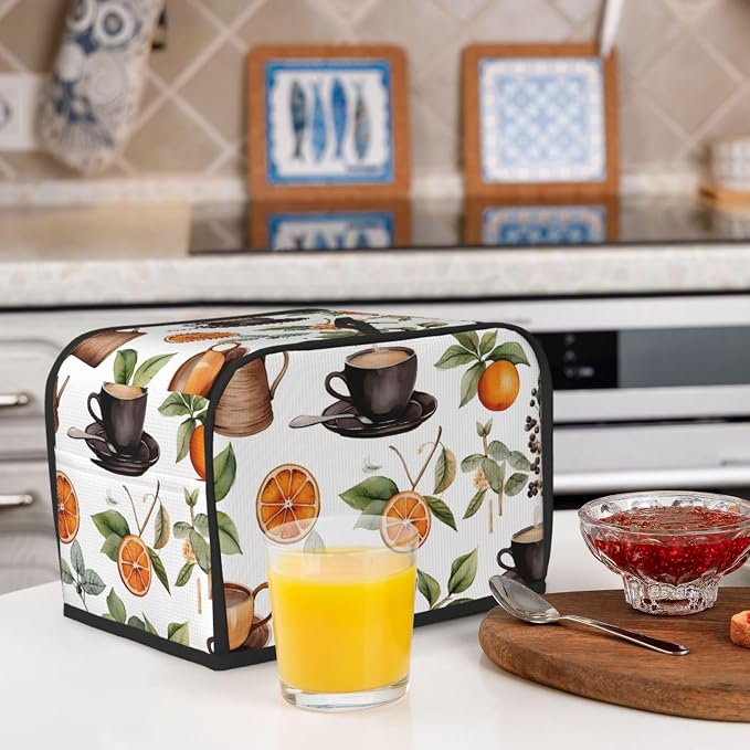 Orange Coffee 2 Slice Toaster Cover Wide Slot Dustproof Bread Maker Cover Fingerprint Protection Kitchen Appliance Cover Toaster Bag