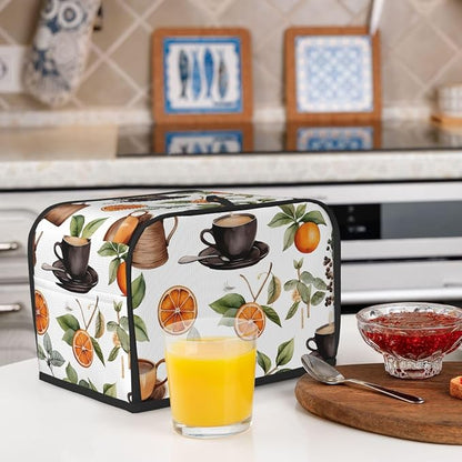 Orange Coffee 2 Slice Toaster Cover Wide Slot Dustproof Bread Maker Cover Fingerprint Protection Kitchen Appliance Cover Toaster Bag