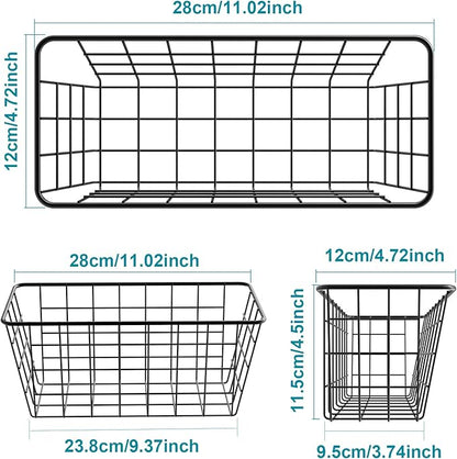 MaraFansie Over the Cabinet Door Organizer Wall Wire Baskets Hanging Kitchen Basket Shelf for Cabinet & Pantry Organization and Kitchen, Bathroom, Bedroom Storage, with Adhesive, Black, 3 Pack