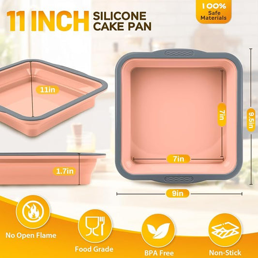 7x7 Silicone Square Cake Pan with Metal Reinforced Edge, Nonstick Brownie Baking Pan, BPA Free, Oven Safe Flexible Silicone Mold, Suitable for Making Cakes, Brownies, Bread, Pie, Lasagna