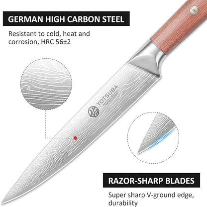 YOTSUBA Japanese Carving Knife and Fork Set, Razor-Sharp German Stainless Steel, Full Tang Ergonomic Rosewood Handle, Slicing Knife for Meats, BBQ & Brisket, Premium Gift