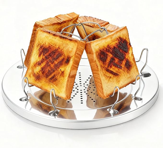 Camp Stove Toaster Outdoor, Foldable Stainless Steel Toaster for Camping, Holds 4 Bread Slices, Compact for Hiking and Picnic Rondauno