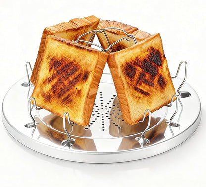 Camp Stove Toaster Outdoor, Foldable Stainless Steel Toaster for Camping, Holds 4 Bread Slices, Compact for Hiking and Picnic Rondauno