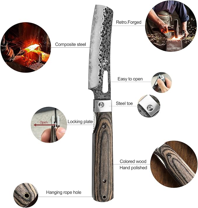 SENBON Forged 440A Stainless Steel Gift Packaging 4-piece Set Sharp Pocket Folding Chef Knife Universal Peeling Knife Bread Set Natural Olive Handle Portable Kitchen Knife