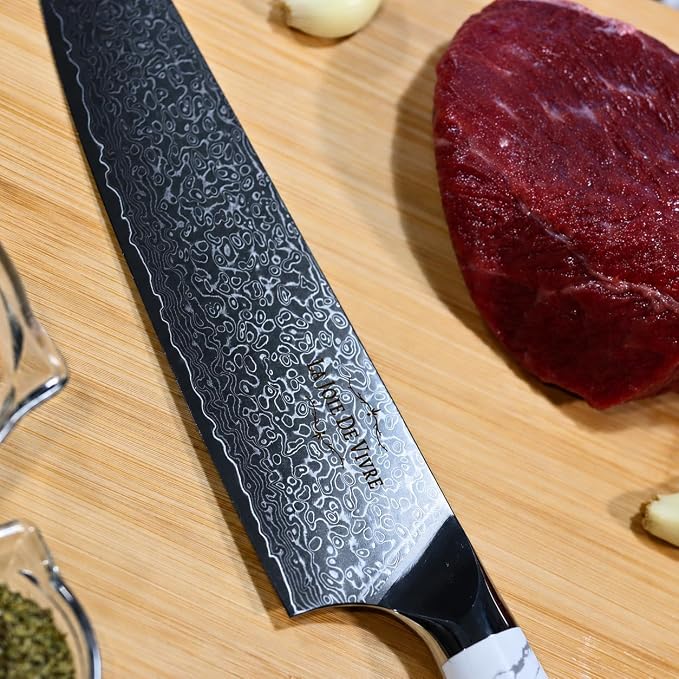 Damascus Chef Knife 8 Inch, 67-Layer VG-10 Japanese Steel Kitchen Knife, Razor Sharp Professional Chef Knife with White Turquoise Resin Handle & Premium Gift Box