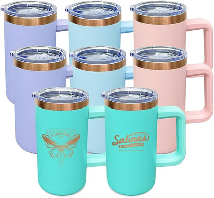 20 oz Insulated Coffee Mug with Lid, Stainless Steel Coffee Tumbler Bulk, Double Wall Vacuum Travel Mug with Handle, Leakproof Powder Coated Coffee Cups for Hot and Cold Drinks (Mixed B,8 pack)