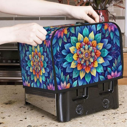 Mandala Ethnic Rainbow Toaster Cover 2 Slice Wide Slot Washable Kitchen Appliance Covers Fingerprint Bread Machine Dust Cover Small Toaster Oven Accessories Covers Bread Maker Bag Women Gift