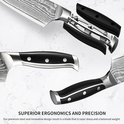 NANFANG BROTHERS Knife Sets for Kitchen with Block, Damascus Kitchen Knife Set with Block, ABS Ergonomic Handle for Chef Knife Set and Kitchen Shear