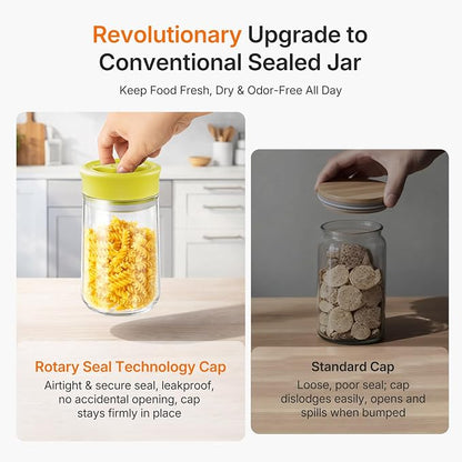 Airtight Glass Jar with Rotary Lid, 27oz Borosilicate Food Storage Jar with Measurement Marks, Wide Mouth Pantry Canister for Coffee Beans, Oats, Rice, Sugar, Snack, Sourdough Starter, Flour