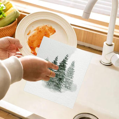 Christmas Pine Tree Winter Swedish Dishcloths for Kitchen, Swedish Dish Cloths for Christmas Tree, Papaya Reusable Paper Towels, 4 Pack Dish Towels for kitchen, Reusable Paper Towels Washable
