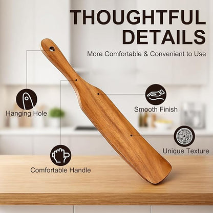 3 Pack Skinny Wooden Spurtle Set for Sourdough Starter Kit Accessories Teak Wood Jar Spatula Sourdough Bread Baking Supplies Gift Spurtles Kitchen Tools Stirring Stick Spoon Dough Whisk Scraper